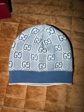 Gucci Blue and White GG Knit Beanie          BABY GG COTTON HAT